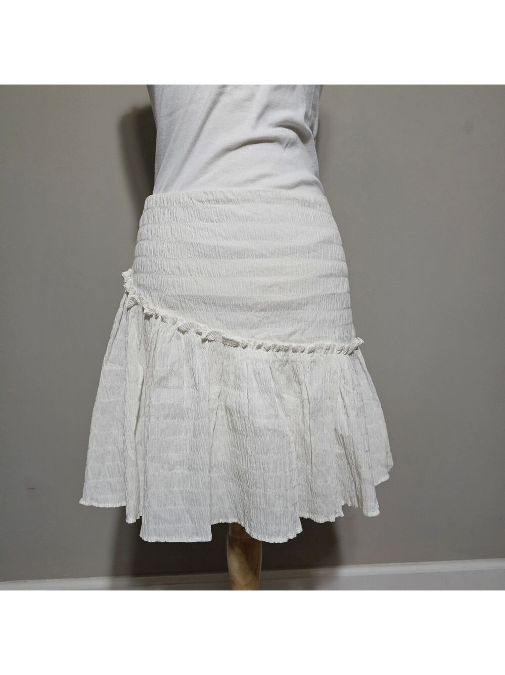 Mi Ami White Cotton Tiered Mini Skirt Small